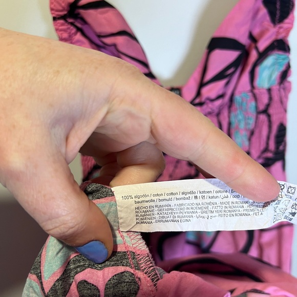 Zara Pink Blue and Black Printed Maxi Poplin Dress size XS - Picture 9 of 10